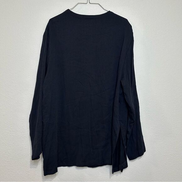 Eileen Fisher Boxy Black Ribbed Casual Cardigan Women Sz Medium Lagenlook USA - Picture 2 of 12